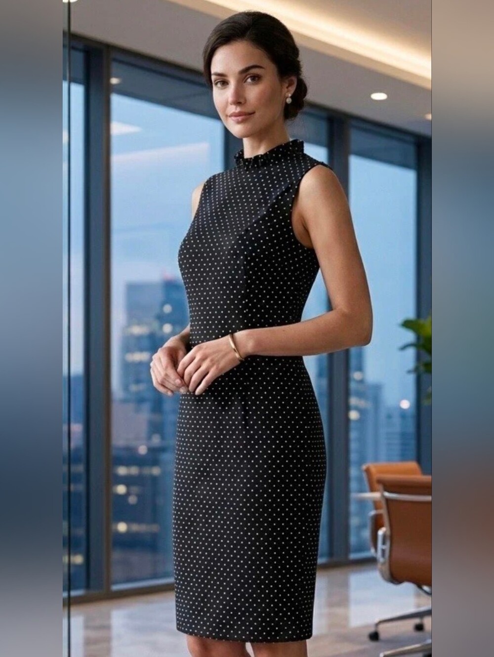 Calvin Klein Black Polka Dot Midi Dress